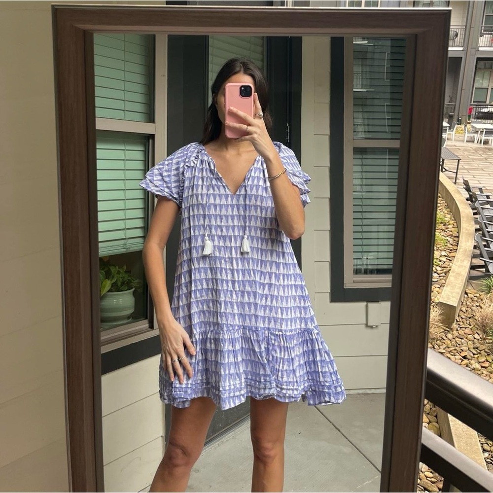 Cleobella Light Blue and White Patterned Mini Dress